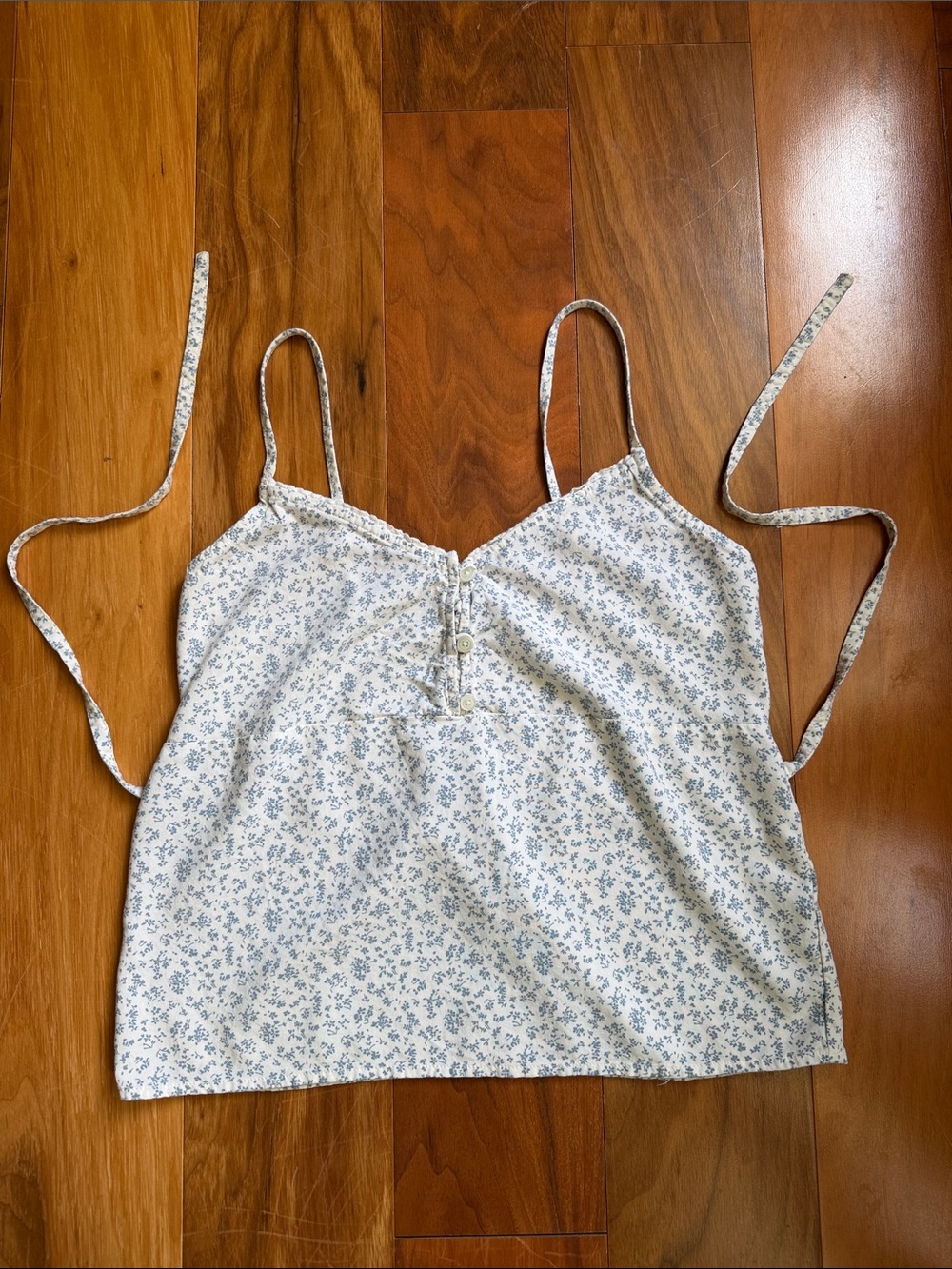 Brandy Melville White Camisole with Light Blue Floral Print